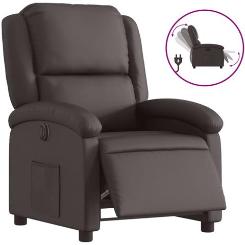 Poltrona Reclinabile Elettrica Marrone Scuro in Vera Pelle - Foto 1