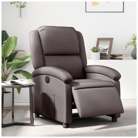 Poltrona Reclinabile Elettrica Marrone Scuro in Vera Pelle - Foto 2