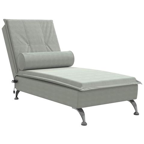 Chaise Longue Massaggi Cuscino a Rullo Grigio Chiaro in Velluto - Foto 1