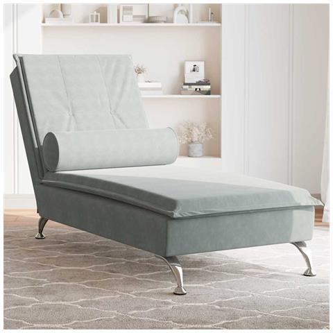 Chaise Longue Massaggi Cuscino a Rullo Grigio Chiaro in Velluto - Foto 2