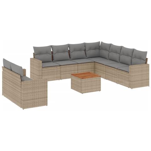 Set Divano da Giardino 10 pz con Cuscini Beige Misto Polyrattan - Foto 1
