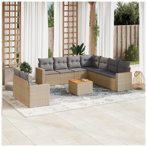 Set Divano da Giardino 10 pz con Cuscini Beige Misto Polyrattan - Foto 2