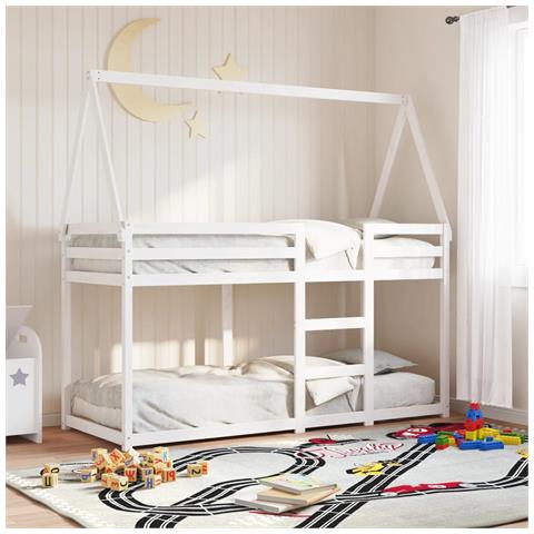 Letto a Castello con Tetto Bianco 80x200 cm Legno Massello Pino - Foto 2