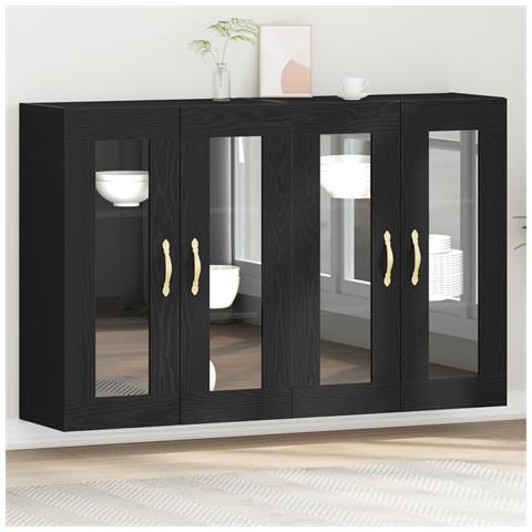 Armadi a Muro 2 pcs Rovere Nero 69,5x34x90 cm Legno Ingegnerizzato - Foto 2