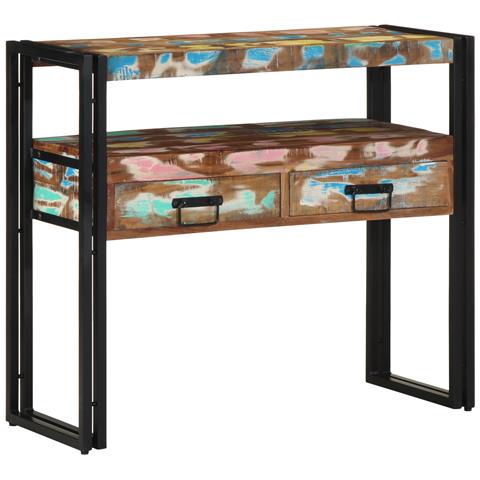 Tavolini  Multicolore 90x33x75 cm in Legno Massello Recuperato e Metallo - Foto 1