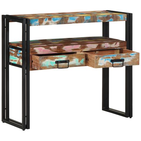 Tavolini  Multicolore 90x33x75 cm in Legno Massello Recuperato e Metallo - Foto 2