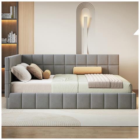 Letto Imbottito Divano Letto 160x200cm, Letto Multifunzionale Con Rete A Doghe, Tessuto Velluto, Grigio - Foto 2