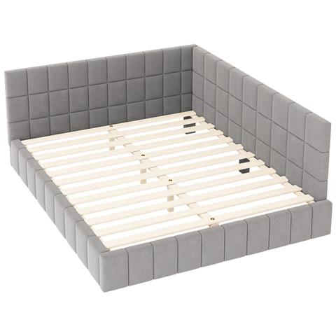 Letto Imbottito Divano Letto 160x200cm, Letto Multifunzionale Con Rete A Doghe, Tessuto Velluto, Grigio - Foto 4