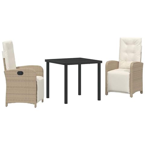 Set da Pranzo per Giardino 3 pcs Beige polyrattan - Foto 1