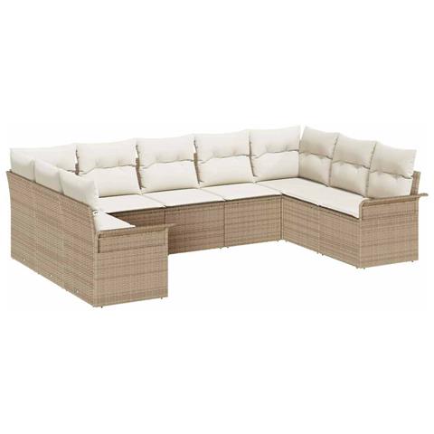 Set Divano da Giardino con cuscino 9 pcs Beige Poly Rattan - Foto 1