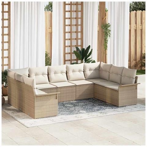 Set Divano da Giardino con cuscino 9 pcs Beige Poly Rattan - Foto 2