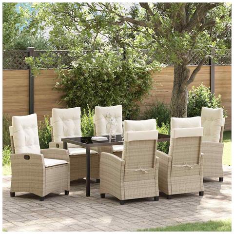 Set da Pranzo per Giardino 7 pcs Beige polyrattan - Foto 2