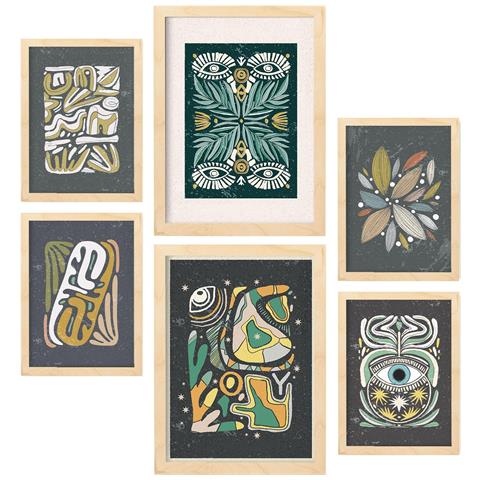 Set Di 6 Stampe Stampa Di Occhi Nella Collezione Di Stampe Decorative Estetiche Etniche Per Pareti Di Casa A3 & A4 Telaio In Legno Chiaro - Foto 1