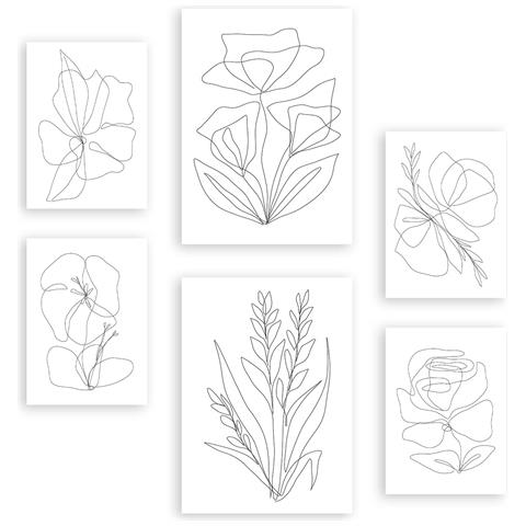 Set Di 6 Stampe Piacevoli Dipinti Decorativi Astratti Con Fiori E Estetiche Per Il Tuo Soggiorno, Camera Da Letto E Casa A3 & A4 Senza Cornice - Foto 1