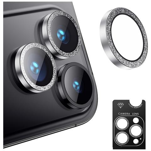 Protezione Obiettivo Fotocamera Con Glitter Compatibile Con Iphone 17 Air - Vetro Temperato Argento - Foto 1