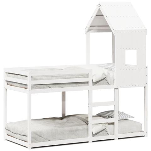 Letto a Castello con Tetto Bianco 90x200 cm in Legno di Pino - Foto 1