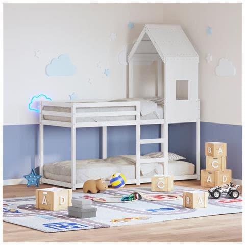 Letto a Castello con Tetto Bianco 90x200 cm in Legno di Pino - Foto 2