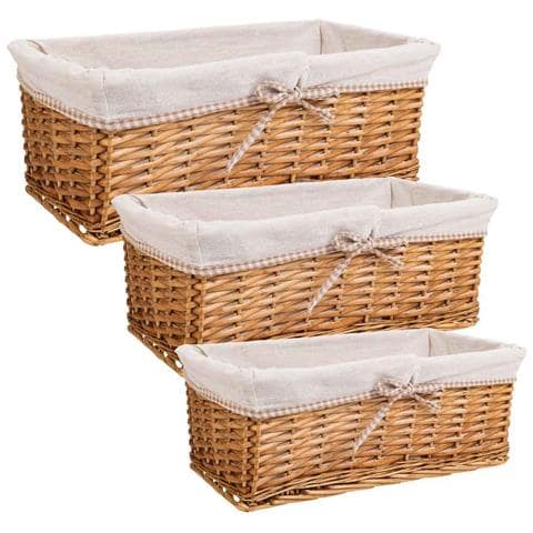 Set Di 3 Cestini In Vimini Foderati Marroni - Foto 1