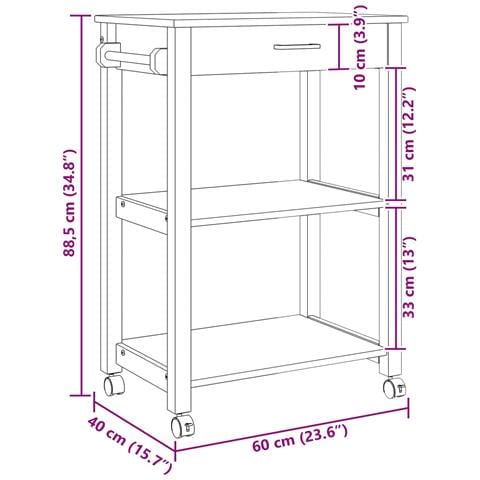 Carrello da Cucina MONZA Nero 60 x 40 x 88,5 cm - Foto 9