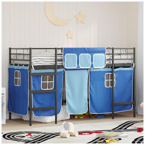 Struttura del Letto Loft per Bambini con Tendine Nero e Blu - Foto 2