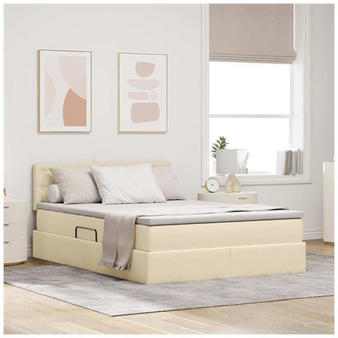 Letto con contenitore e LED con led Crema 140 x 200 cm Tessuto - Foto 2