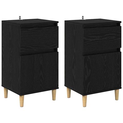 Armadio da Notte con cassetto 2 pcs Rovere Nero 40 x 35 x 70 cm - Foto 1