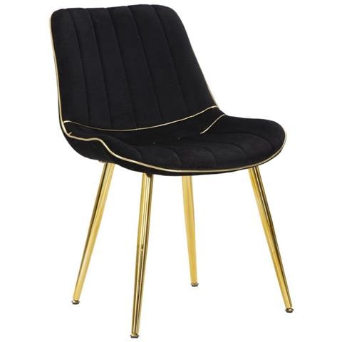 Sedia Paris Nera E Gold In Velluto Con Gambe Dorate - Set 2 Pezzi - Foto 1