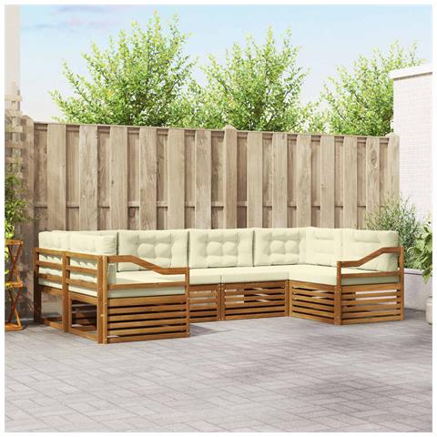 Set divani 6 pcs Naturale e Crema Legno di Acacia Massello - Foto 2