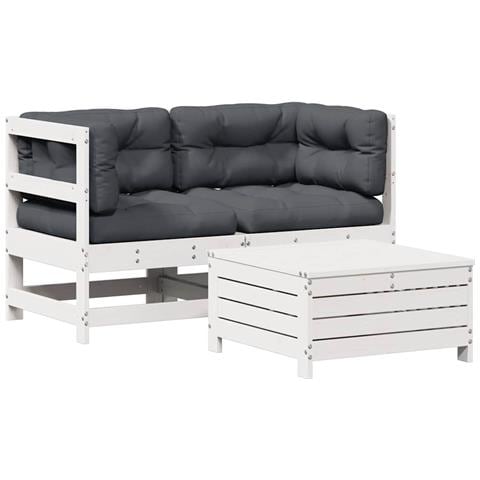 Set Salotto da Giardino 3 pz Cuscini Legno Massello Pino Bianco - Foto 1