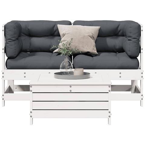 Set Salotto da Giardino 3 pz Cuscini Legno Massello Pino Bianco - Foto 2