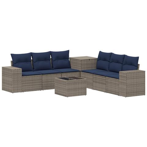 Set di divani 8 pz Grigio e Blu Navy Rattan sintetico e Acciaio - Foto 1
