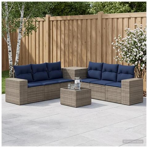 Set di divani 8 pz Grigio e Blu Navy Rattan sintetico e Acciaio - Foto 10