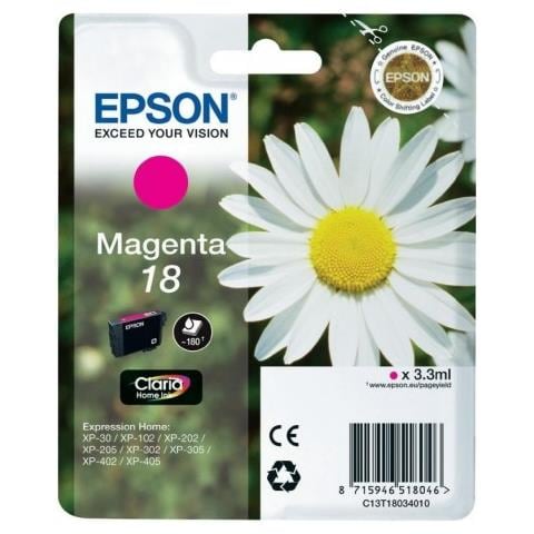 Cartuccia Originale Epson T1803 Magenta Per Epson Xp30 Xp102 Xp202 Xp205 Xp302 Xp305 Xp402 C13t18034010 18 - Foto 1