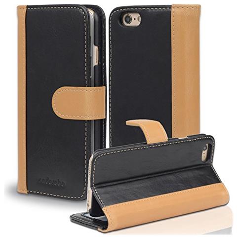 Custodia Compatibile Con Apple Iphone 6 / Iphone 6s In Nero Cachi - Coperchio Protettivo Con Funzione Stand E Tasca Per Carte Di Credito Con Design Bicolore - Foto 1