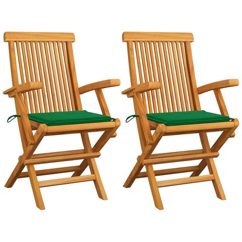 Sedie da Giardino con Cuscini Verdi 2 pz in Massello di Teak - Foto 1