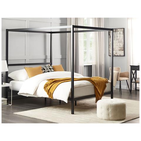 Letto A Baldacchino Metallo Lestards 160 X 200 Cm Nero - Foto 1