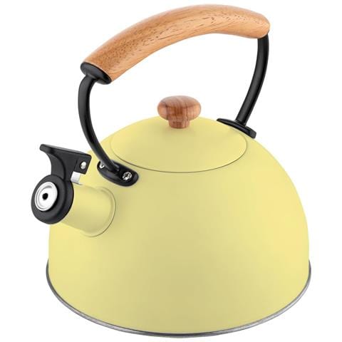 Pastel Bollitore A Induzione Con Fischio, 2,5 L Acciaio Inox., Retro, Manico In Legno Giallo - Foto 2
