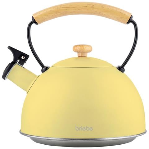 Pastel Bollitore A Induzione Con Fischio, 2,5 L Acciaio Inox., Retro, Manico In Legno Giallo - Foto 1