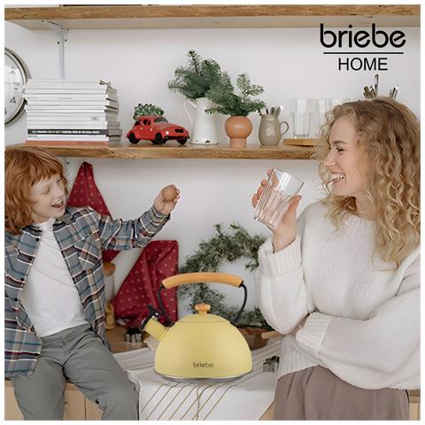 Pastel Bollitore A Induzione Con Fischio, 2,5 L Acciaio Inox., Retro, Manico In Legno Giallo - Foto 7