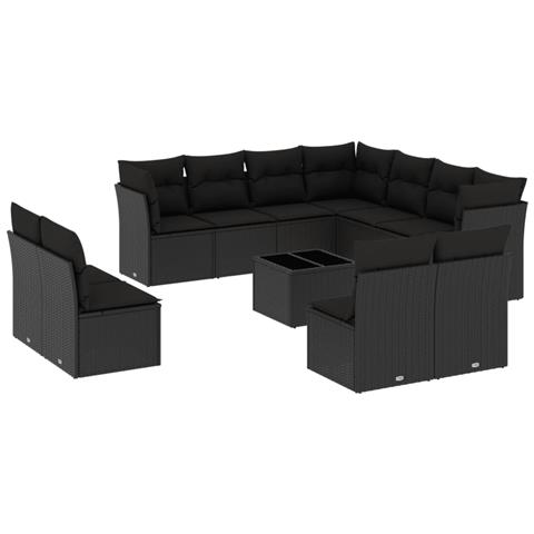 Set Divani Da Giardino 12 Pz Con Cuscini Nero In Polyrattan - Foto 1