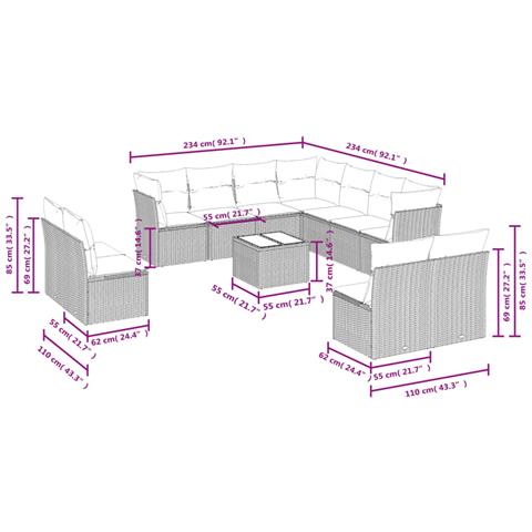 Set Divani Da Giardino 12 Pz Con Cuscini Nero In Polyrattan - Foto 2