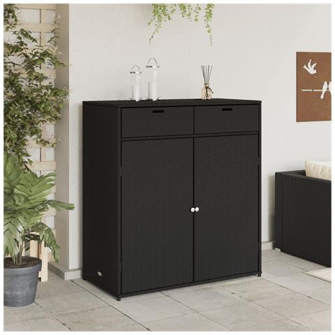 Armadietto Portaoggetti Giardino Nero 105x55x113cm Polyrattan - Foto 2