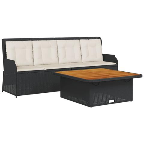 Set Divani Da Giardino 3 Pz Con Cuscini In Polyrattan Nero - Foto 1