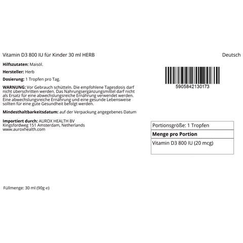 Vitamina D3 800 Ui Per Bambini 30 Ml Herb - Foto 2