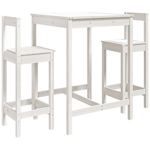Set Bar Da Giardino 3 Pz Bianco In Legno Massello Di Pino - Foto 2