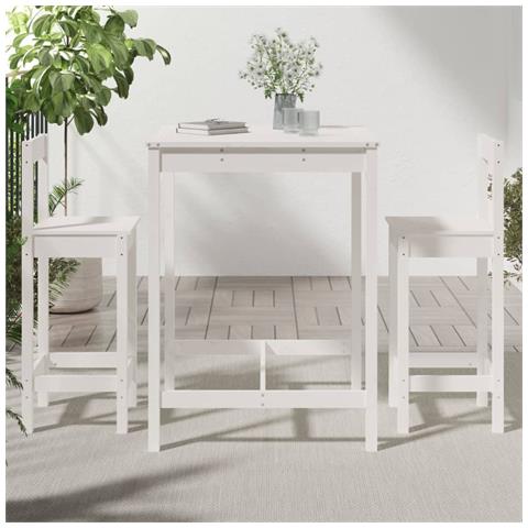Set Bar Da Giardino 3 Pz Bianco In Legno Massello Di Pino - Foto 3