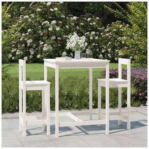 Set Bar Da Giardino 3 Pz Bianco In Legno Massello Di Pino - Foto 1