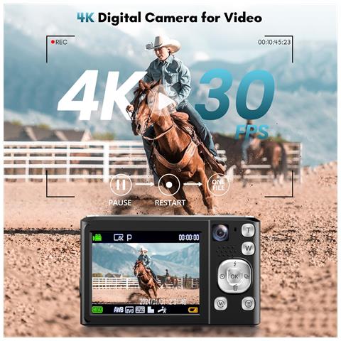 Fotocamera Digitale 4k Hd Con Fotocamera Anteriore E Posteriore E Stabilizzazione White - Foto 7