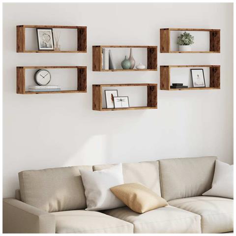 Mensole A Cubo Muro 6 Pz Legno Antico 60x15x23 Cm In Truciolato - Foto 3