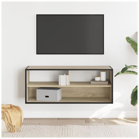 Mobile Tv Rovere Sonoma 100x31x39,5cm Legno Multistrato Metallo - Foto 3